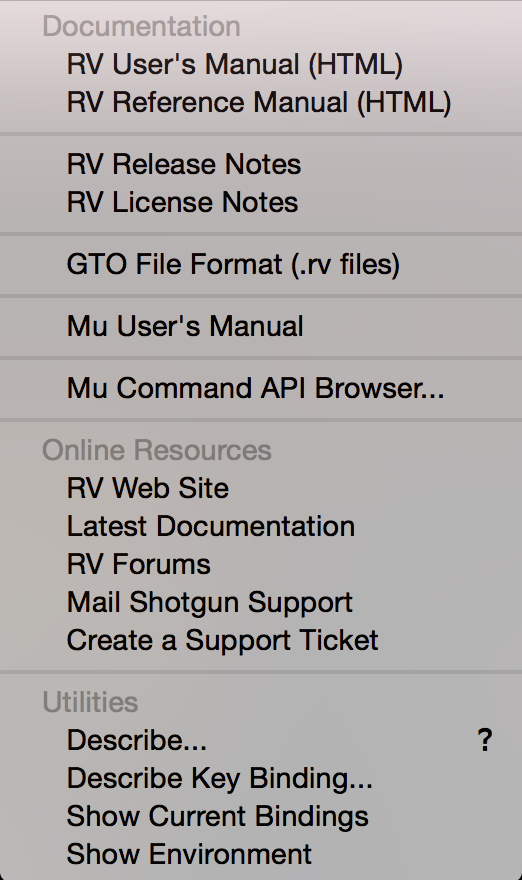 Help menu
